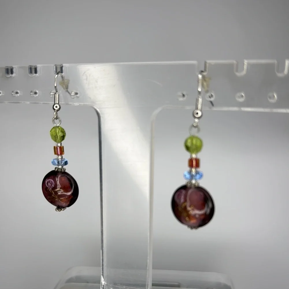 Blue and Green Dangle Earrings with Silver Findings